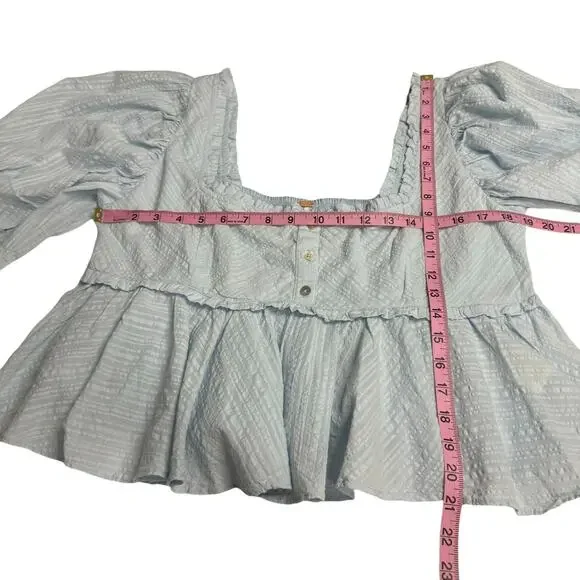 Women's Free People Leave It To Me Blouse Puff Sleeve Peplum Babydoll Crop Top L - Picture 7 of 10
